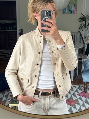 Coach Cream Leather Snap-Front Jacket
